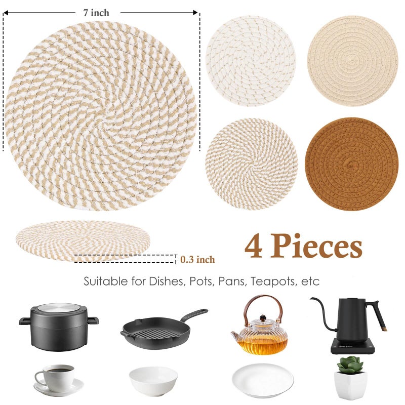 Billbotk 7"" Trivets for Hot Dishes, Hot pots and Pans, 4 Heat Resistant Hot Pads, Pot Holders for Kitchen, Home Essentials for New Home and Farmhouse Decor, Fall Decorations for Home(Brown) - Image 2